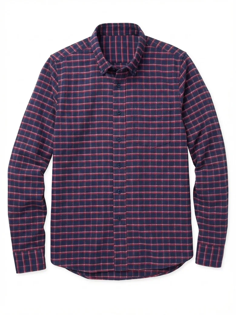 Chemise en flanelle épaisse bleu marine à carreaux rouges