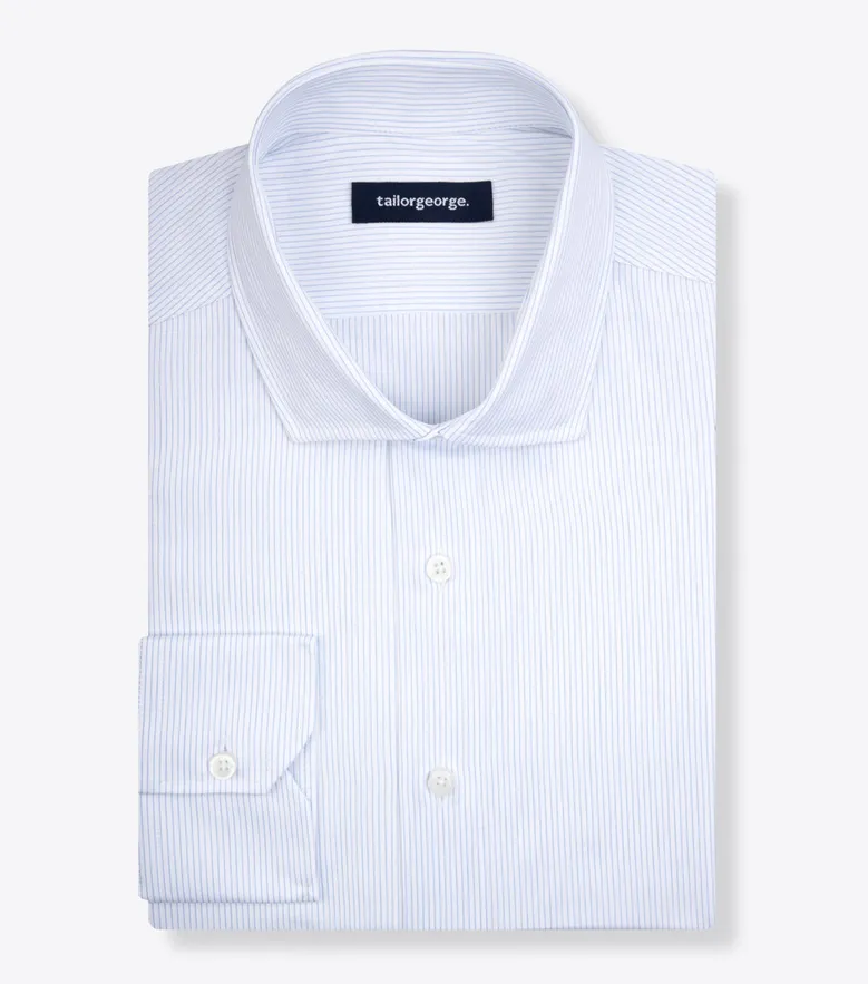 Chemise en popeline à fines rayures bleu ciel facile à repasser