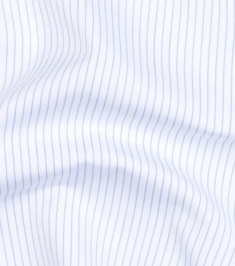 Chemise en popeline à fines rayures bleu ciel facile à repasser