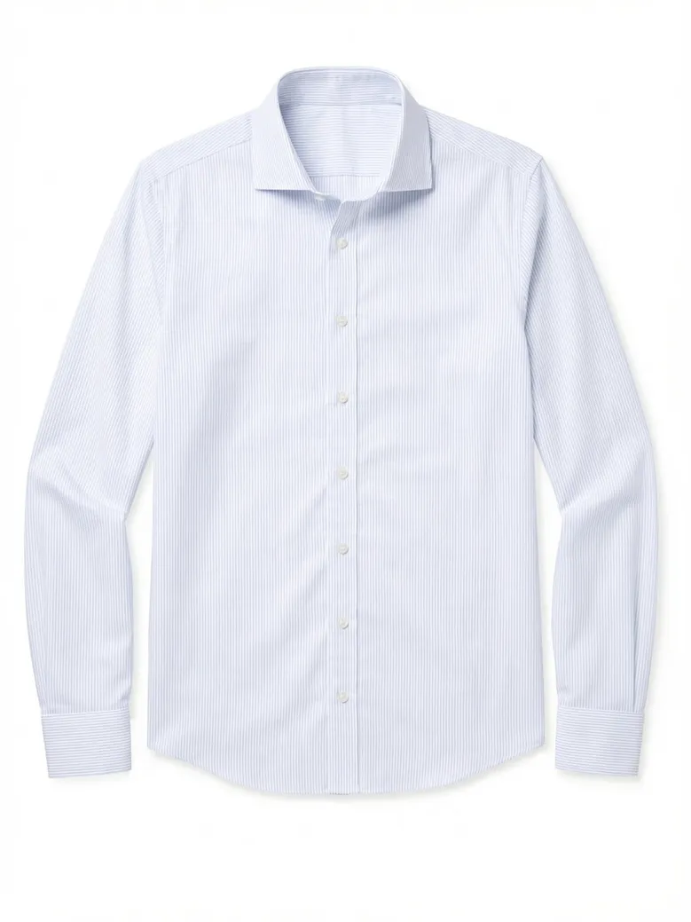 Chemise en popeline à fines rayures bleu ciel facile à repasser