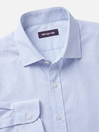 Chemise en popeline à rayures bleu ciel facile à repasser